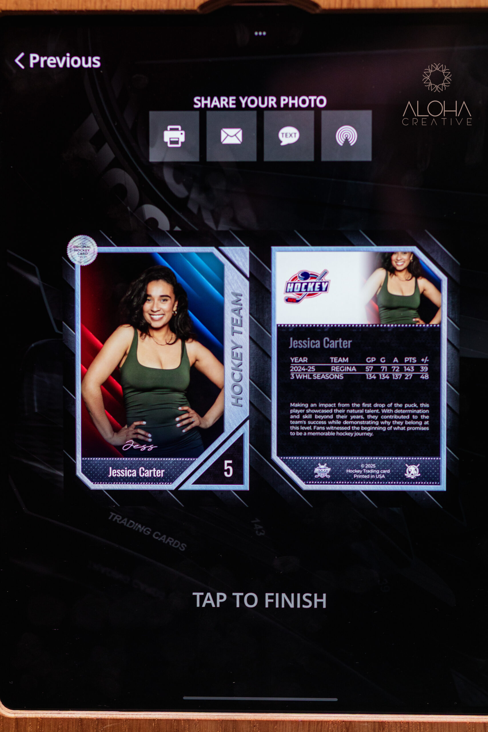 Hockey Trading Card sharing screen